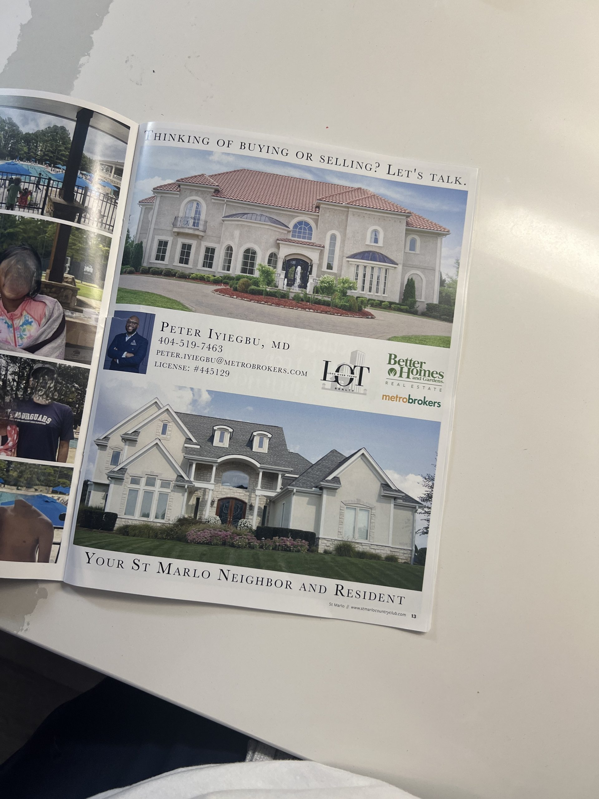 Peter Iyiegbu MD luxury real estate advertisement in St Marlo Country Club magazine in Forsyth County Georgia